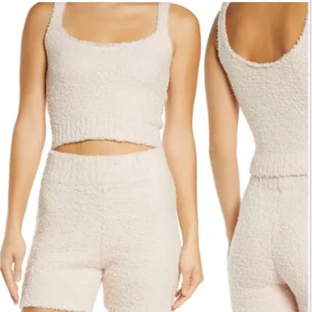 Skims Fuzzy knit tank and shorts set in Ivory